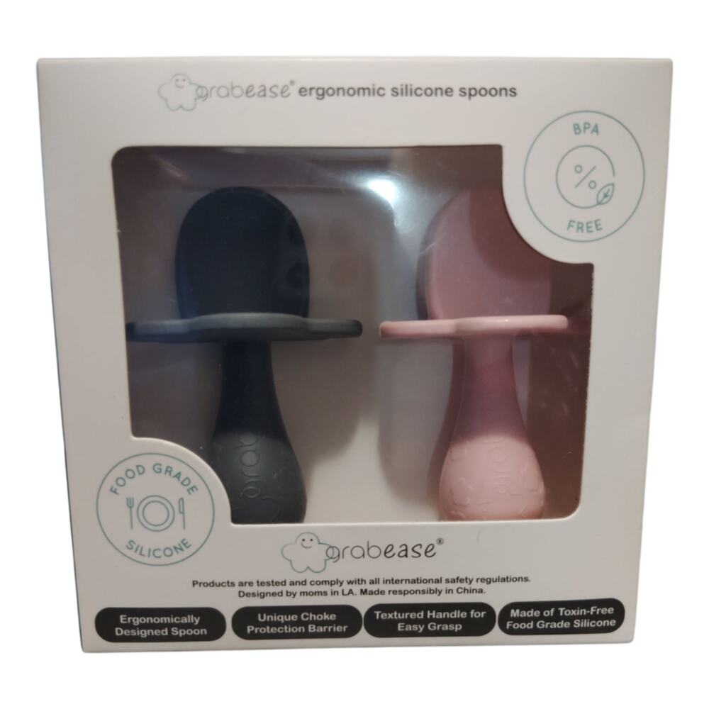 Grabease Baby & Toddler Self‎ Feeding Utensils Two Spoons (New, Pink & Gray)